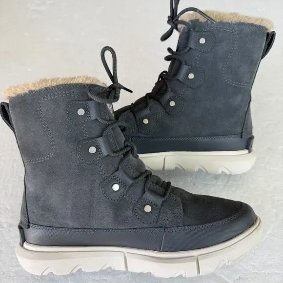 Size 7 - Sorel Women's Explorer 2 Joan Boots Waterproof Grill/Fawn Gray Lace-up - Picture 3 of 11